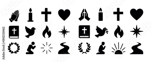 Set of religious and spiritual symbols including cross, heart, d
