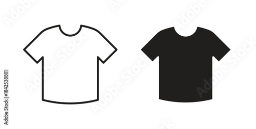T shirt icon in line design and solid black and white colors for designs