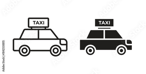 Taxi icon in line design and solid black and white colors for designs