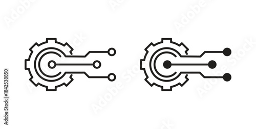 Technology icon in line design and solid black and white colors for designs