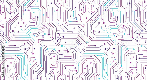 Abstract technological background with circuit board pattern and digital nodes