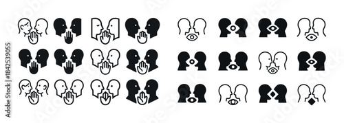 Abstract icon set illustrating hearing, touch, sight, taste, sme