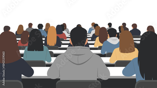 A group of students sitting in a classroom setting facing forward in rows
