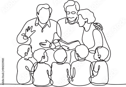 Family reading together with children and parents