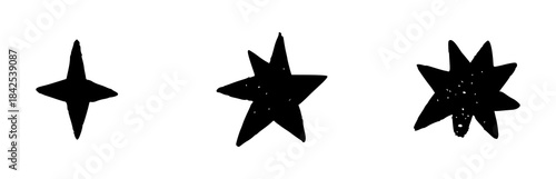 Hand drawn star doodles. Perfect for Christmas designs, winter holidays, and festive greeting cards. Vector line art illustration with magical emphasis. Black chalk or crayon