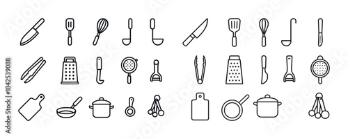 Collection of kitchen utensils and cooking tools icons