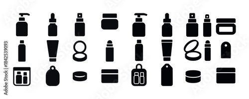 Black silhouette collection of cosmetic and personal care contai