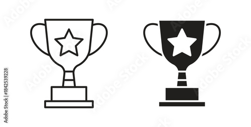 Trophy icon in line design and solid black and white colors for designs