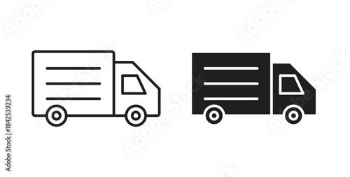 Truck icon in line design and solid black and white colors for designs