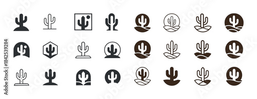 Collection of distinct cactus icons in various styles and shapes