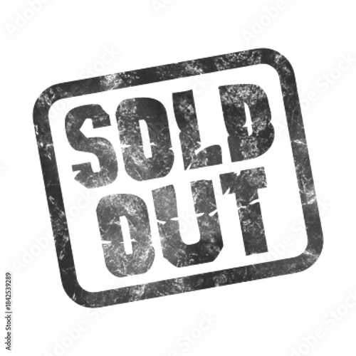 Grunge SOLD OUT stamp in black halftone style, distressed typography label isolated on white background. Vintage sale badge for marketing, ecommerce, retail promotion and advertisement design.