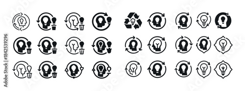 Set of light bulb recycling icons for sustainability and eco-fri
