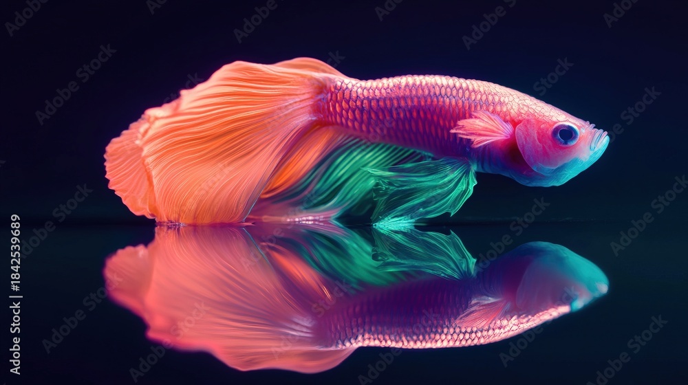 Fototapeta premium Colorful fish swimming in water, showcasing vibrant fins and body under bright light
