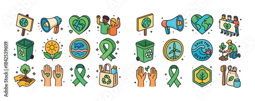 Eco-friendly icons for environmental awareness and conservation