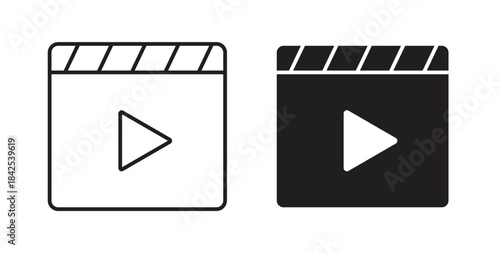 Video icon in line design and solid black and white colors for designs