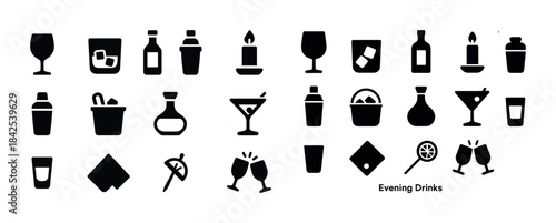 Silhouette icons of various drinks and bar accessories