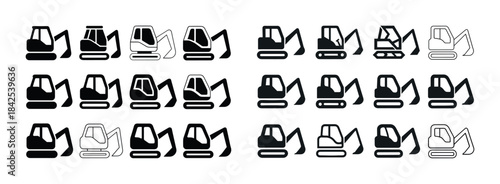 Collection of excavator icons in various styles