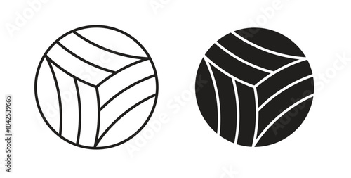 Volley ball icon in line design and solid black and white colors for designs