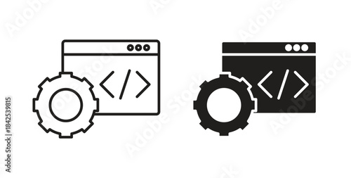 Web development icon in line design and solid black and white colors for designs