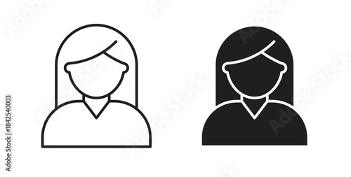 Woman icon in line design and solid black and white colors for designs