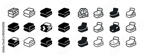 Collection of winter and household footwear icon set in various