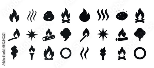 Fire and flame icons set: diverse symbols of heat and energy