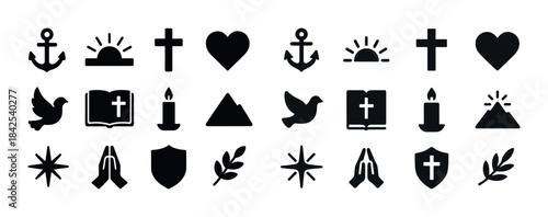Religious symbols: christianity anchors crosses hearts doves bib
