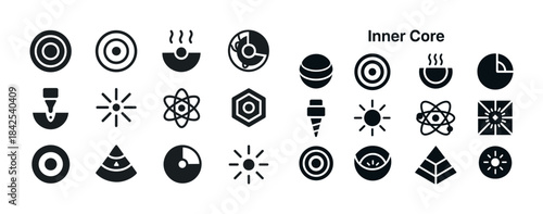 Abstract inner core icon set featuring circular and geometric de