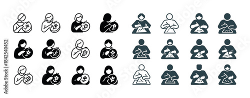 Diverse icons of people solving puzzles and engaging in activiti