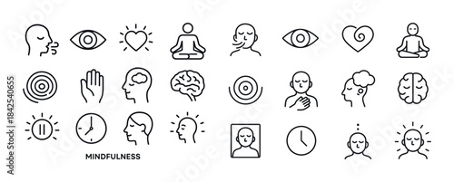 Mindfulness and meditation icons: symbols of calm, balance, and