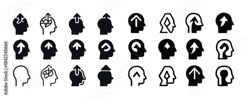 Set of creative arrow head icons: innovation and growth symbols