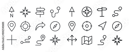 Collection of simple black compass and navigation icons