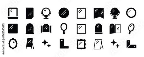 Icon set of various mirror designs and styles