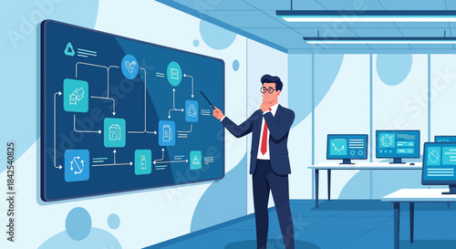 Presentation of Business Processes on a Digital Display, showcasing analytics and strategic