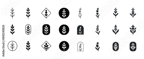 Minimalist botanical plant icons collection in various geometric