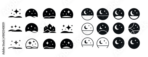 Variety of celestial icons featuring moon and stars in minimalis