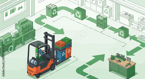 Recycling process illustration showcasing waste management and environmentally responsible practices
