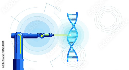 Robotic arm interacting with DNA, advanced technology in genetic engineering and science