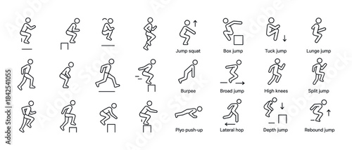 Illustrated exercise guide with jumping and plyometric moves