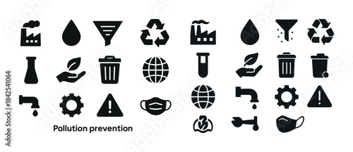 Pollution prevention icons: recycling, waste management, and env