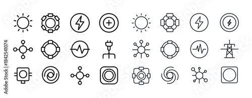 Innovative energy and technology icons set with circuit designs