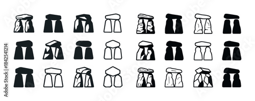 Stonehenge variations silhouette icons set with distinct rock fo
