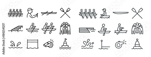 Rowing and team sports icons: oars, boating, racing, rowers, tea