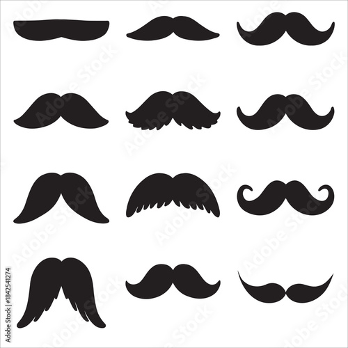 Set of Black Mustache Silhouettes Different Styles Barber Shop Icon Vector