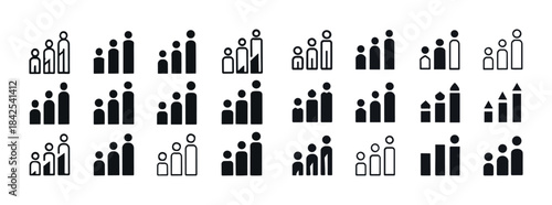 Collection of minimalist human figures and bar chart icons