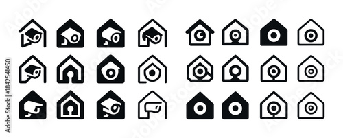 Collection of home security camera icons in various styles