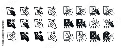 Artistic icons: touchscreen and canvas drawing symbols set