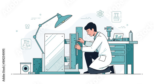 Scientist precisely calibrating equipment in a modern laboratory setting illustration