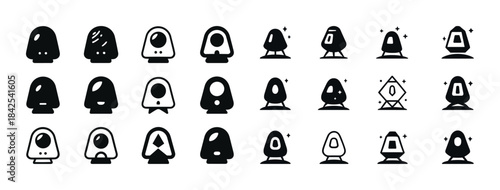 Set of 18 black and white ufo icon variations