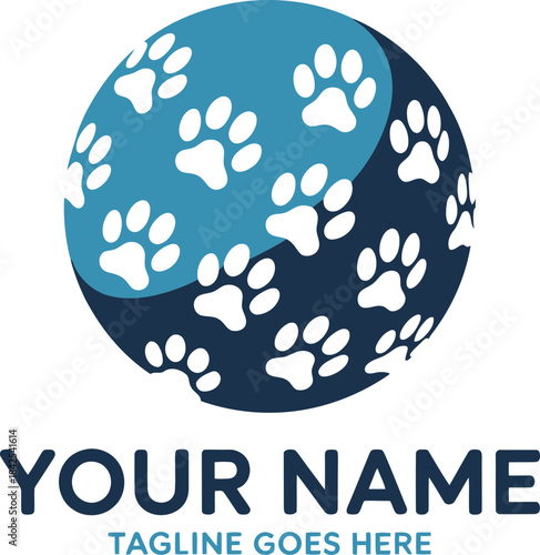 Customizable Pet Logo Template with Paw Prints and Globe Design